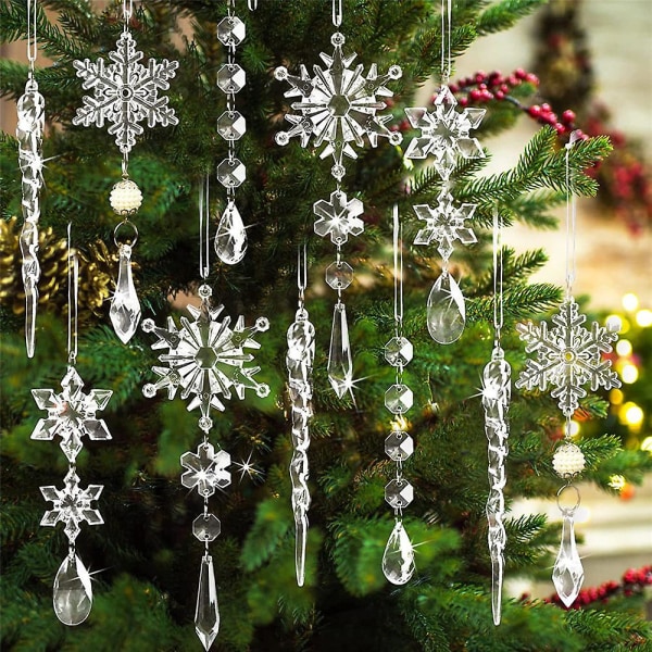 10 kpl Joulukristallikoristeita Kirkkaat Kierretyt Lumihiutaleet Jääpuikot Joulukuuseen ripustettavat koristeet upealla
