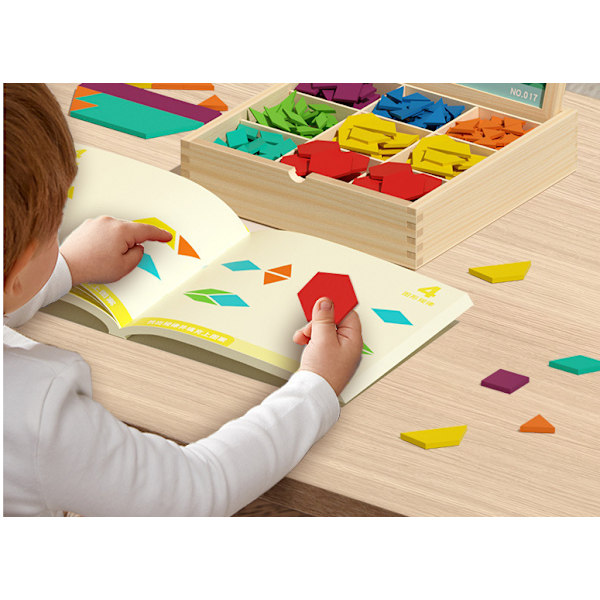 Puinen magneettinen älykkyyspalapeli Lasten Tangram-lajitelma Geometria Magneettinen Vanhempi-lapsi-interaktiivinen koulutus