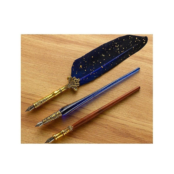 16 stk Antik fjer Dip Pen Kit Retro træ Dip Pen Sæt Klassisk voksforseglings stempelsæt til Calligrap