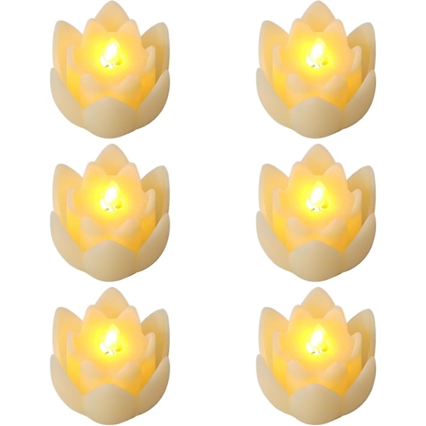 6 st LED Lotus Bordsljus, 7,5*3cm Lotuslampor Elektroniska Buddhistiska Ljus Batteridrivna Buddha Flimrande Varmvita Ljus-YuJia