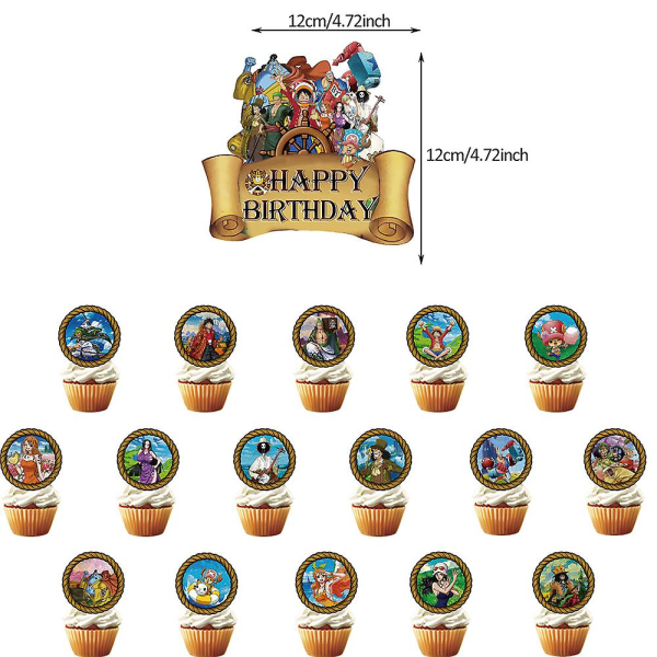 One Piece Fødselsdagspynt Monkey D Luffy Balloons Kit Bannerkage Cupcake Toppers Festartikler