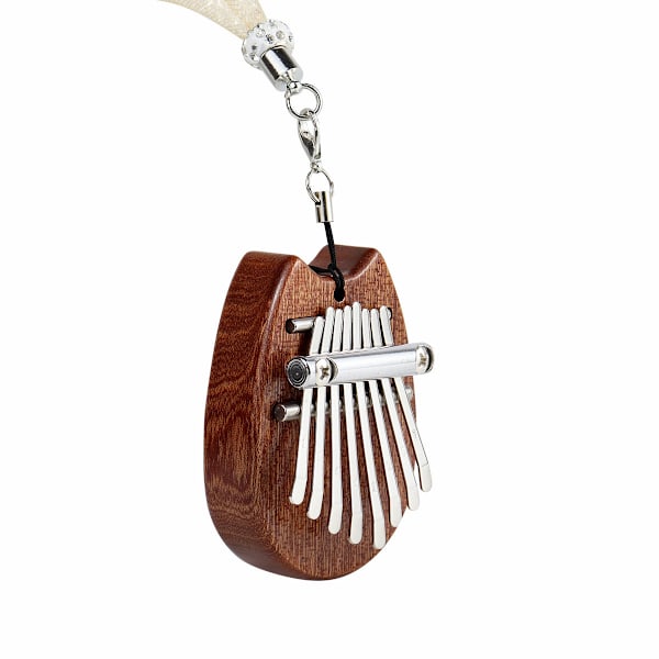 Mini 8-tone tommelklaver Kalimba rygsæksdekoration gave + snor mahogni massivt træ (katteører)