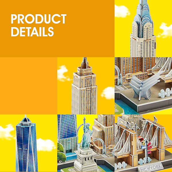 3D-pussel New York modellbyggsatser USA DIY-dekoration och souvenirgåva för vuxna och barn, Frihetsgudinnan, Empire State Building, Chrysler Building