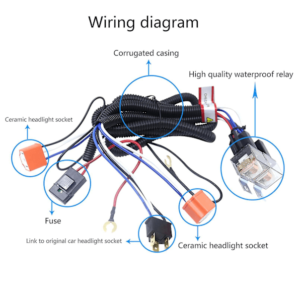 H4 LED-strålkastare för bil, kabeldragning, relä, kabeldragningssats - YuJia
