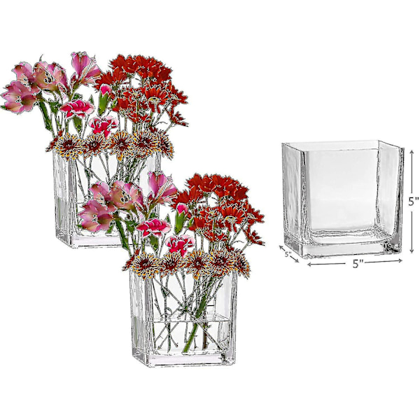 Set med 3 glas fyrkantiga vaser 5 x 5 tum genomskinlig kubform blomvas, ljusstakar - perfekt som bröllopsdekorationer, heminredning