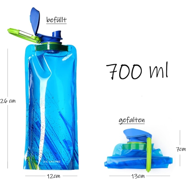 Drickspåse med karbinhake, 0,7L vattenflaska, Festival/Utomhus Campingbehållare/Påse/Färg: Blå
