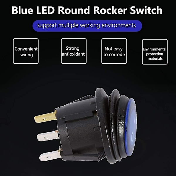 12V vippebryter, 12V 16A Auto LED vippebryter, Auto bil frontlysbryter blått lys rund vippebryter bryterkontroll 3 pin, 1 pakke