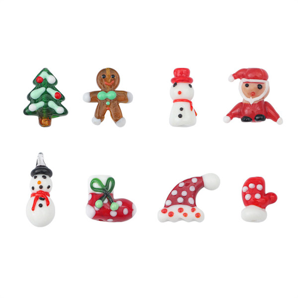 8 Julhandmålade Roliga Cartoon Snögubbe Glaspärlor DIY Handgjorda Smycken Armband Halsband Tillbehör Material