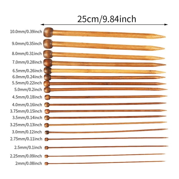 36 st enkelspetsade stickor set förkolad bambu 18 storlekar DIY-vävning