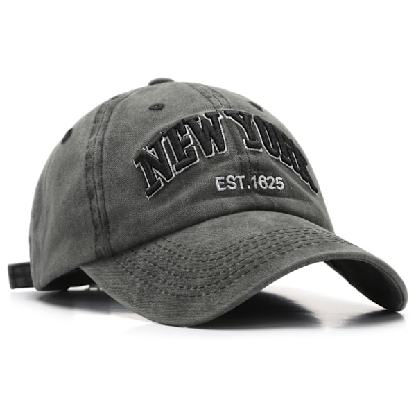 Brevbroderet vasket vintage cap New York personlig mænd og kvinder denim baseball cap sort grå 1 stk