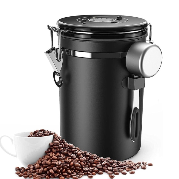 Kaffeburk Lufttät 500 g bönor, 1,8 l bönorbehållare, vakuumkaffelåda med sked förvaringsburk för Co