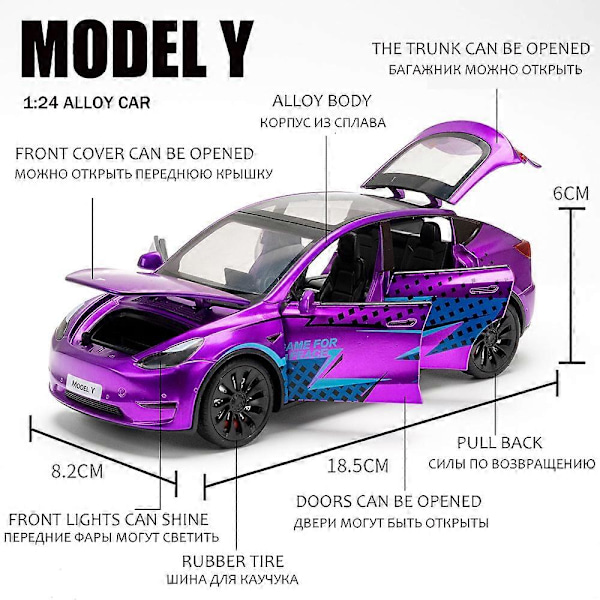 1:24 Tesla Model Y Model 3 Opladningsbase Legering Støbt Legetøjsbil Model Lyd og Lys Børnelegetøj Samlerobjekt Fødselsdagsgave