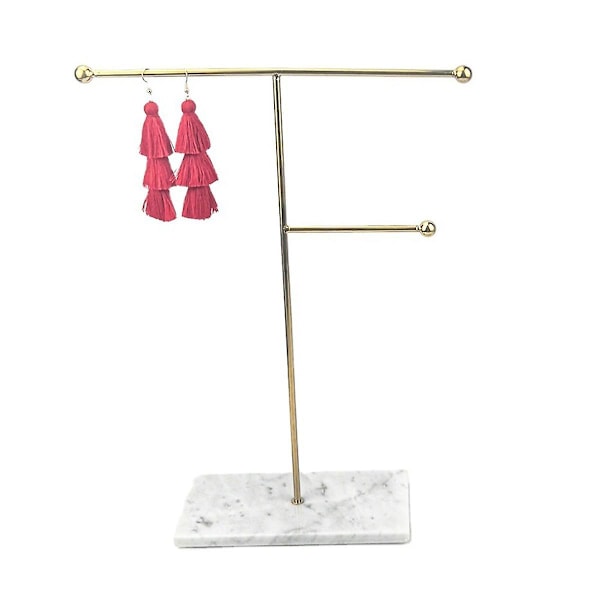 Smykkeutstillingshylle med marmorbase, moderne smykker, ringer, halskjeder, øredobber