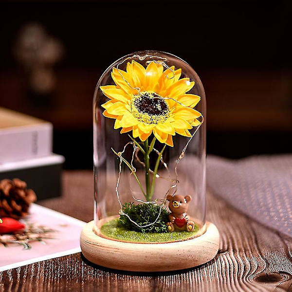 Solsikke Gaver Til Kvinder, Til Mor, Solsikker Kunstige Blomster I Glaskuppel, Unikke Gaver Til Fødselsdag, Hendes, Jul, Valentinsdag, Bryllup, Mors Dag, Årsdag