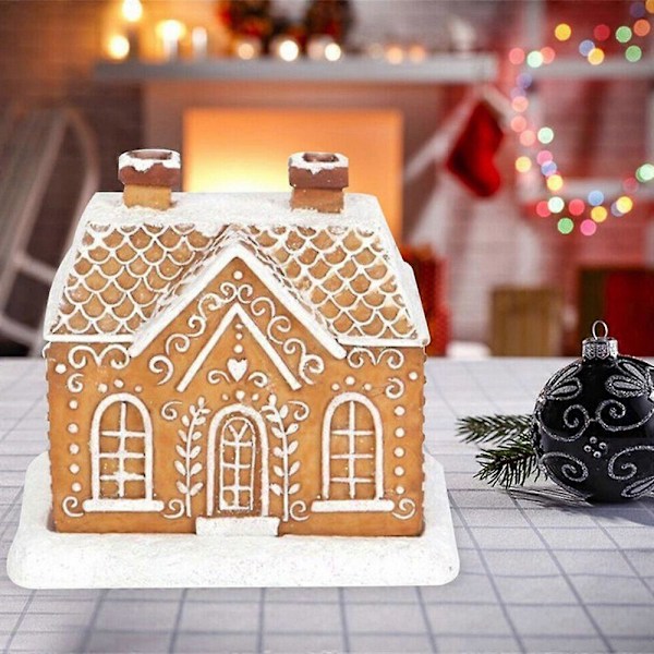 Harts Rökelsebrännare i Resin Snötoppad Pepparkakshus Julstuga Rökelsebrännare Dekoration