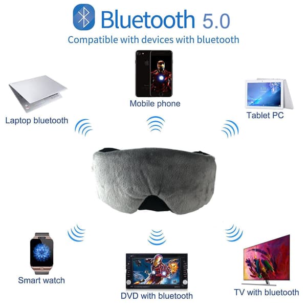 Unikuulokkeet - Unimaski kuulokkeilla Bluetooth 5.0 Harmaa
