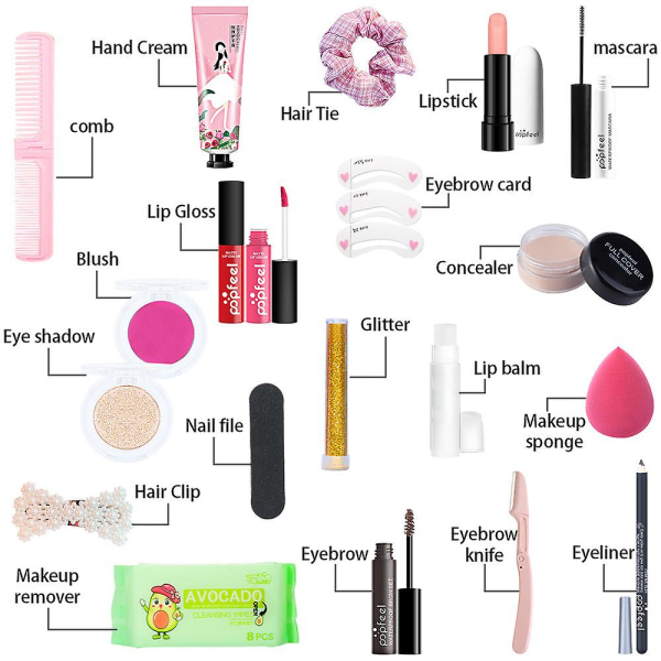 Julekosmetik Adventskalender Xmas Countdown Makeup Surprise Blind Box, Inkluder Lip Gloss, Blush, Eyebro