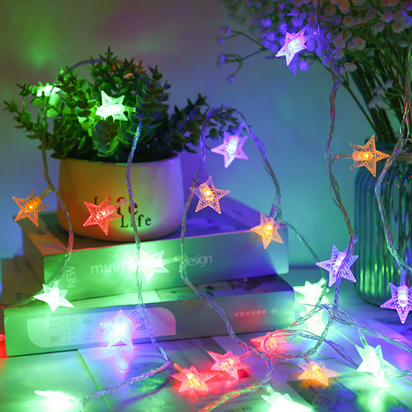 LED-ljusslinga med batteri, USB-kula, stjärnformad ljusslinga, jul, små färgade lampor, stjärnljus, inredning, dekorativ belysning