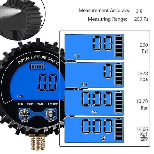 Digital Däcktrycksmätare Däcktester Display Lufttrycksmätare Snabbkoppling Koppling Tråd 1/4