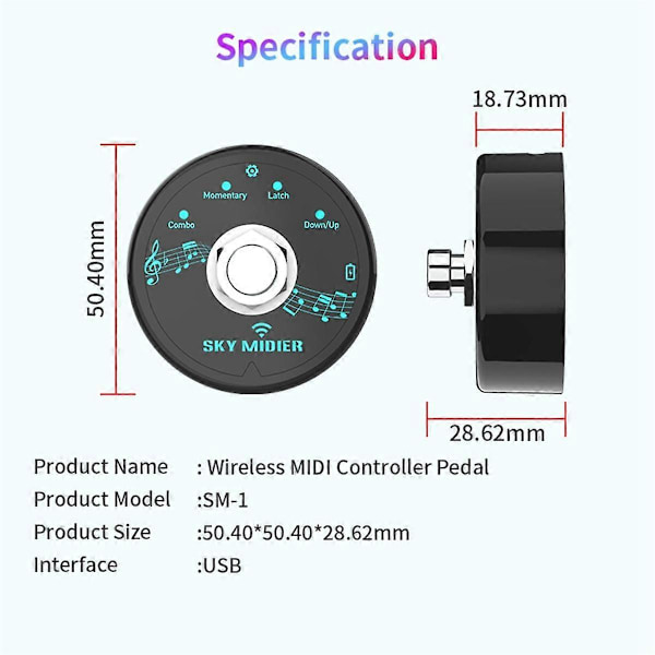 Bluetooth 5.1 Trådløs MIDI Controller Genopladelig Bærbar MIDI Fod Controller Pedal Trådløs MI