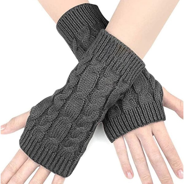 Knitted patterned fingerless gloves, black, one size