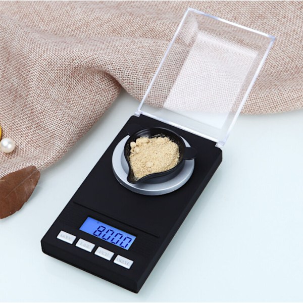 50g x 0,001g Precision Milligram Våg, Elektronisk Smyckesvåg med LED-Display, Multifunktion, Kök, Ficka med Kalibreringsvikt