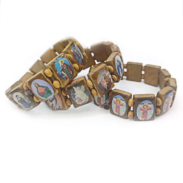 4st katolska smycken armband leveranser trä elastiska pärlor armband