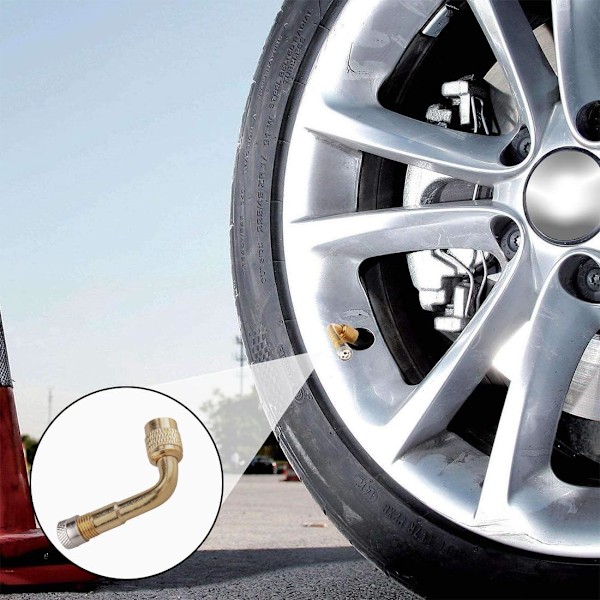 90 Graders Kobber Dekkventil Forlengelser, Sykkelpumpemunnstykke med Ikke-Returventil Scooter, Ventiladapter for Bil, Motorsykkel, Sykkel, Sco