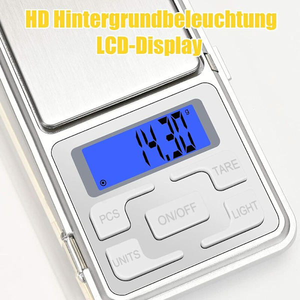 Præcisionsvægt 500g/0,01g Køkkenvægt med baggrundsbelyst LCD-display, Digitalvægt