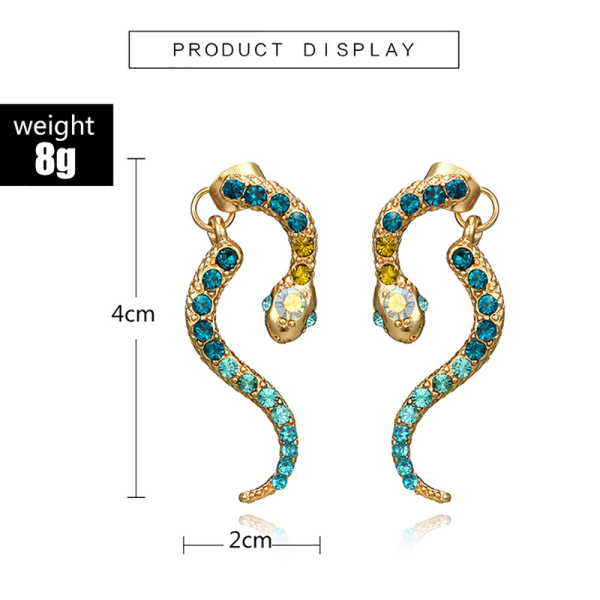 Mini Snake Örhänge Stud Diamonds Pave Inställning Färgglad Snake Shap