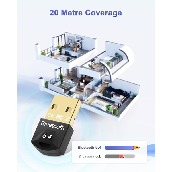 Bluetooth-donglar, 5.4 Bluetooth-dongel, USB Bluetooth-adapter, Bluetooth för PC-tangentbord, USB Bluetooth, för headset, kontroller, tangentbord, smartphone, T
