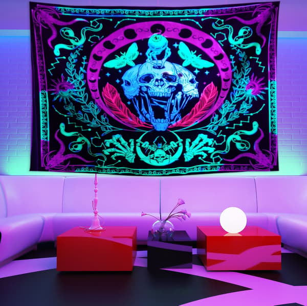 Skull Black Light Gobelin Ultraviolet Aktiv Skull Halloween Tap