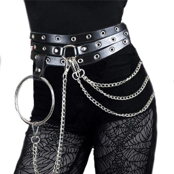 Black Leather Belt Chain Belly Chain Layered Gothic Body Accessor