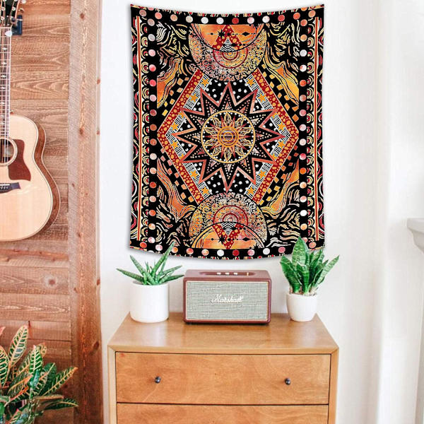 Oranssi aurinko ja kuu seinävaate, Indie Hippie Mandala C