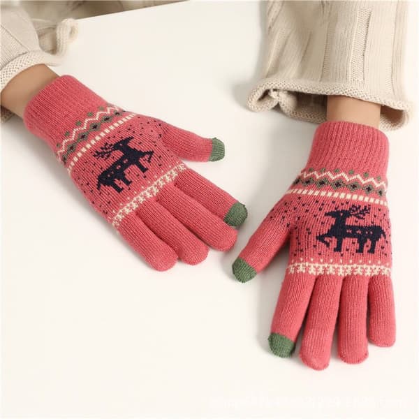 Sett med 6 par Xmas Winter Touch Screen-hansker, Snowflake Deer Pr