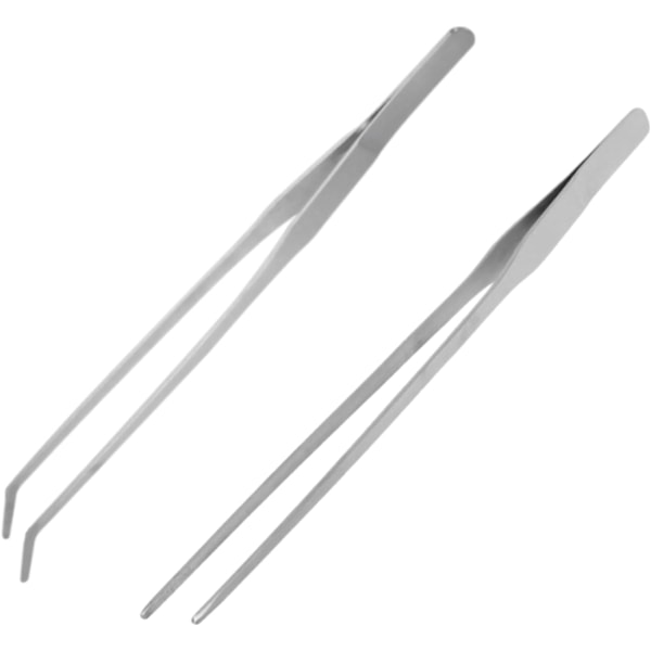 Ammattimaiset ruostumattomasta teräksestä valmistetut pinsetit - Tarkat kaarevat sahalaitaiset pinsetit - Kyynärpää ja suora pää - 27 cm - Sopii ruokakittiiniin, teollisuudelle