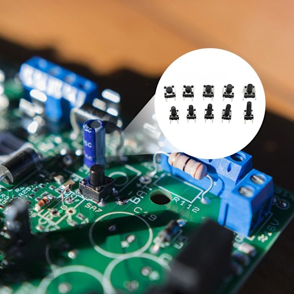 Taktil tryckknappsswitch, Taktil switch-sortimentssats, 4-polig momentan tryckknappsswitch, Mikro momentan tryckknappsswitch, för PCB-kort, 200 st