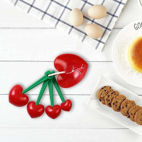 5-pack körsbärsformade måttskedar, hjärtformade måttskedar och äggseparator för bakning och matlagning