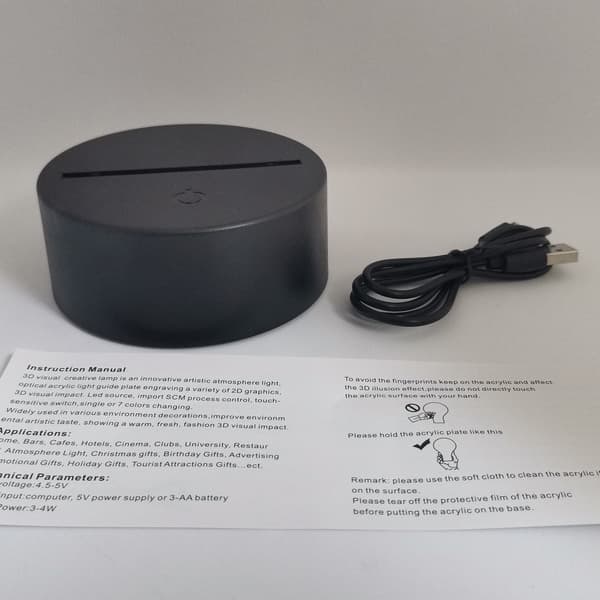 3D LED-lysbase nattlampe fjernkontroll USB-kabel justerbar