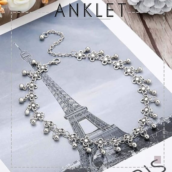 Boho Blomsterhänge Anklet Silver Anklets Tassel Strand Fo