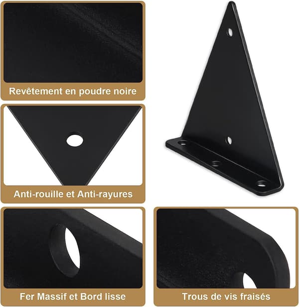 Set med 4 triangulära hyllkonsoler, 14 cm flytande hyllkonsoler i järn, metall