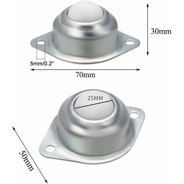Overførselskuglehjul Kugleoverførselsenheder Universelle Møbelhjul Nylonkugler Kuglehjul Hjul Rulleoverførsel med 2 huller til møbler（70mm,1stk）Skruer Nej