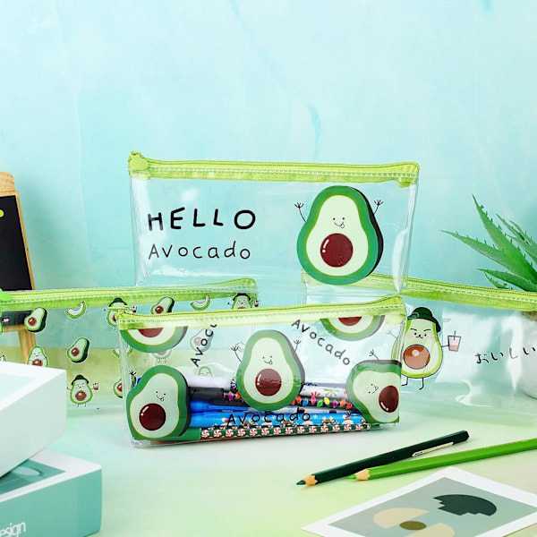 4 stk. Avocado blyantæske sød vandtæt gennemsigtig blyant B