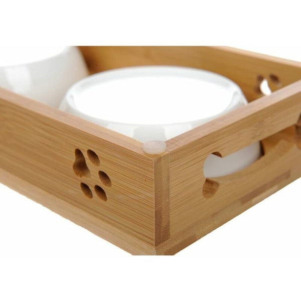 Cat Ceramic Bowls With Bamboo Stand 29.3*13.8*5cm