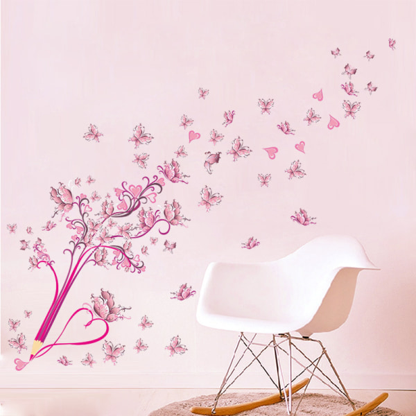 En set rosa fjärilar Pencil Wall Stickers, Wall Window Wall S