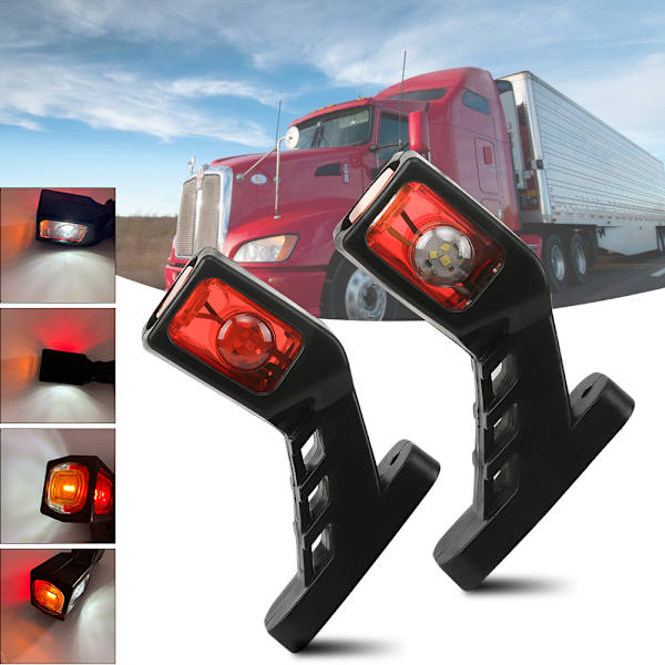 2X 9LED Sidemarkerlys Henger Sidelampe 24V Tre Side Tre Farger Advarsel Gul Hvit Rød Lys for Lastebil Bobil Caravan