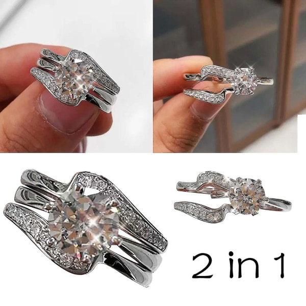 2 i 1 utsökt hel diamantring Commemorate Ring Women Engagem