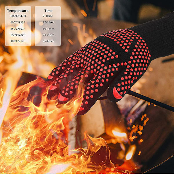 Grillhandskar, 1 par - Anti-värme ugnshandskar upp till 800°C, matlagning