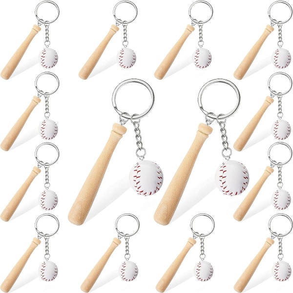16 stykker mini baseball nøkkelring med treballtre for sportstema