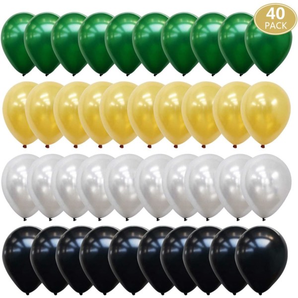 Guld svart och silver ballonger, grön ballong för examensfest